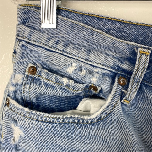 AGOLDE Parker Long Distressed Button Fly Blue Shorts Women’s size 28 - Picture 13 of 15